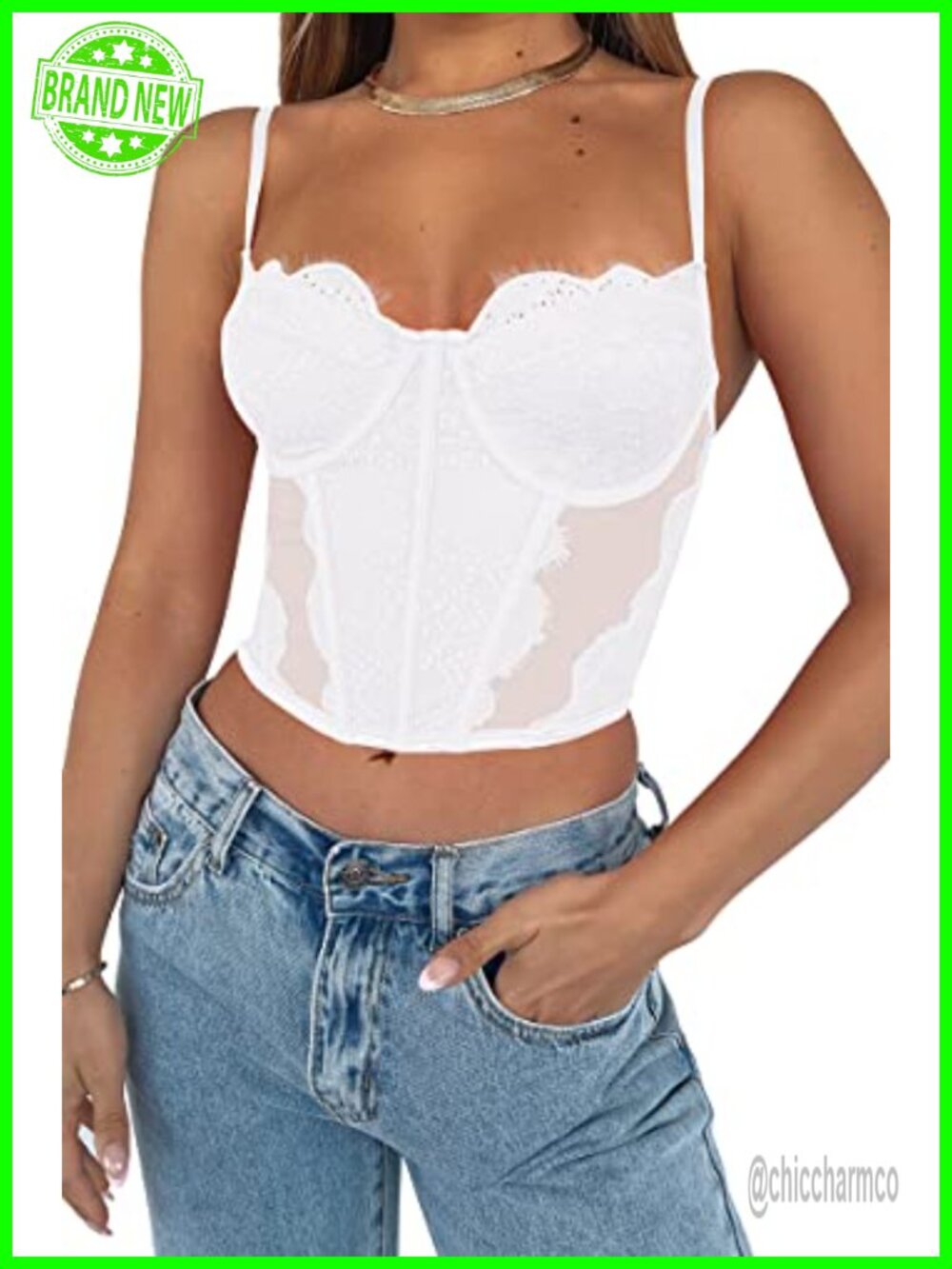 Lace Corset Top Going Out Spaghetti Strap Crop Y2K Mesh Bustier Cami